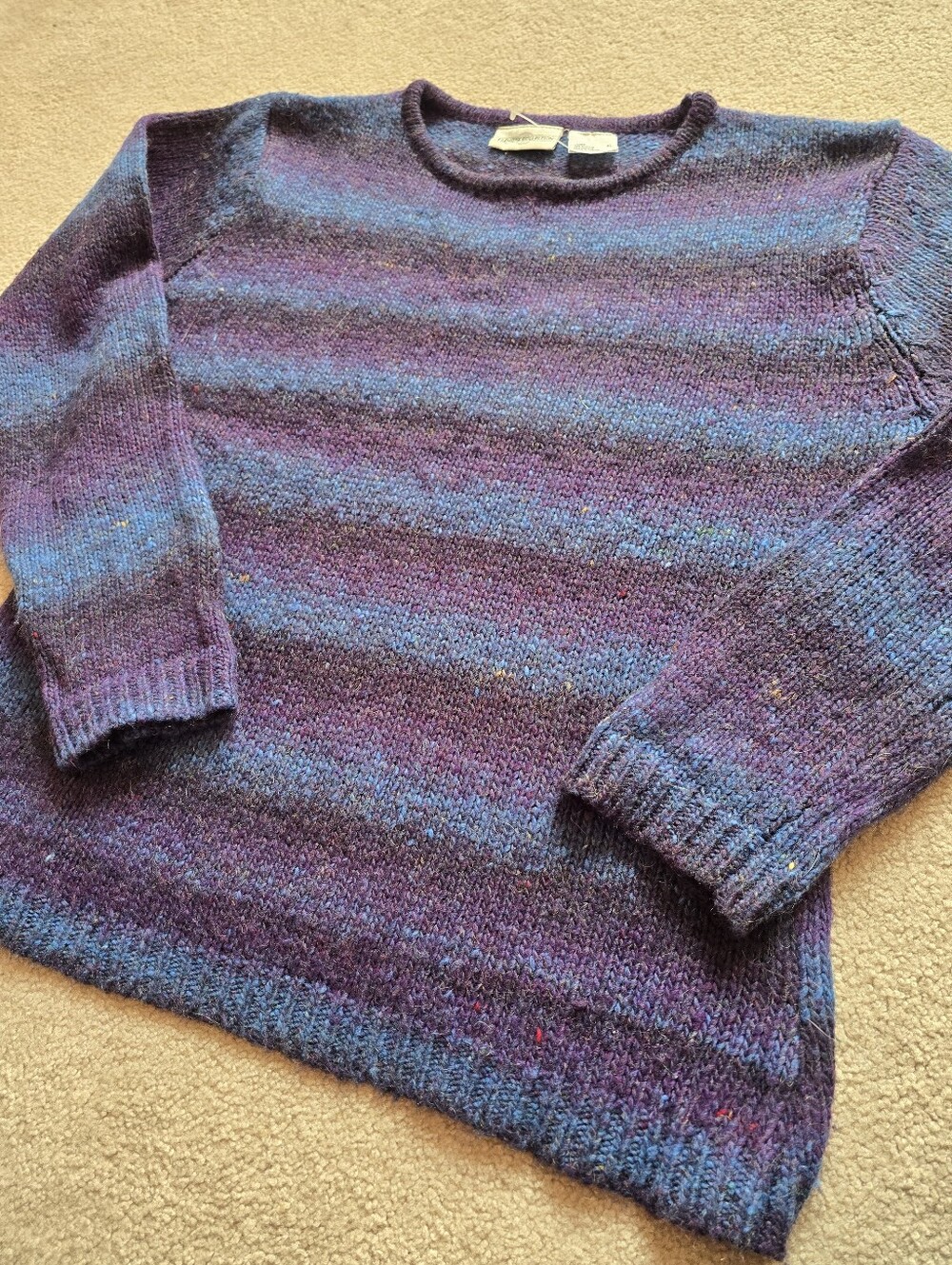 Premiere Collection Purple Blue Striped Mohair Blend Sweater XL Fits Large